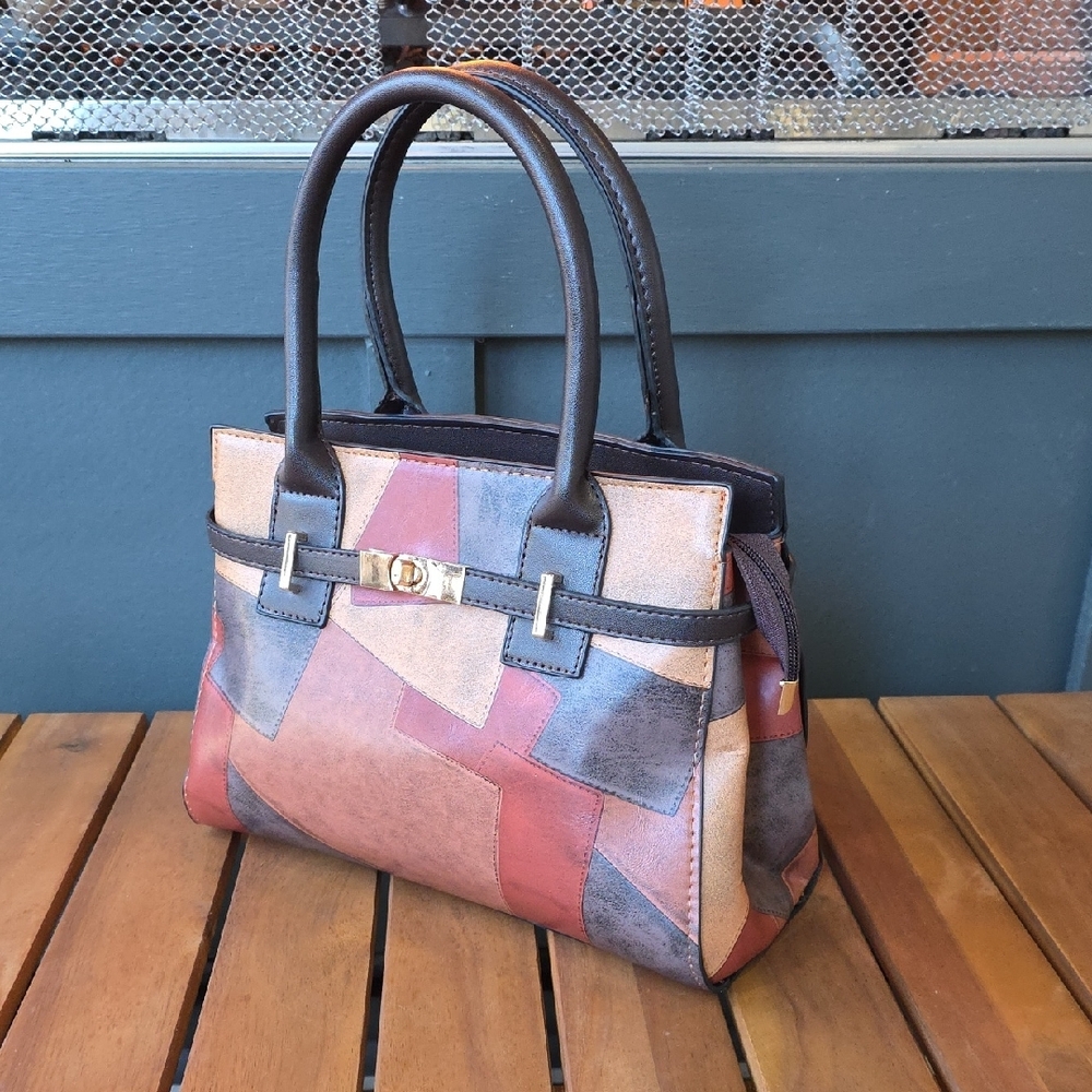 Patchwork Leather Handbag - Multicolor - image 3